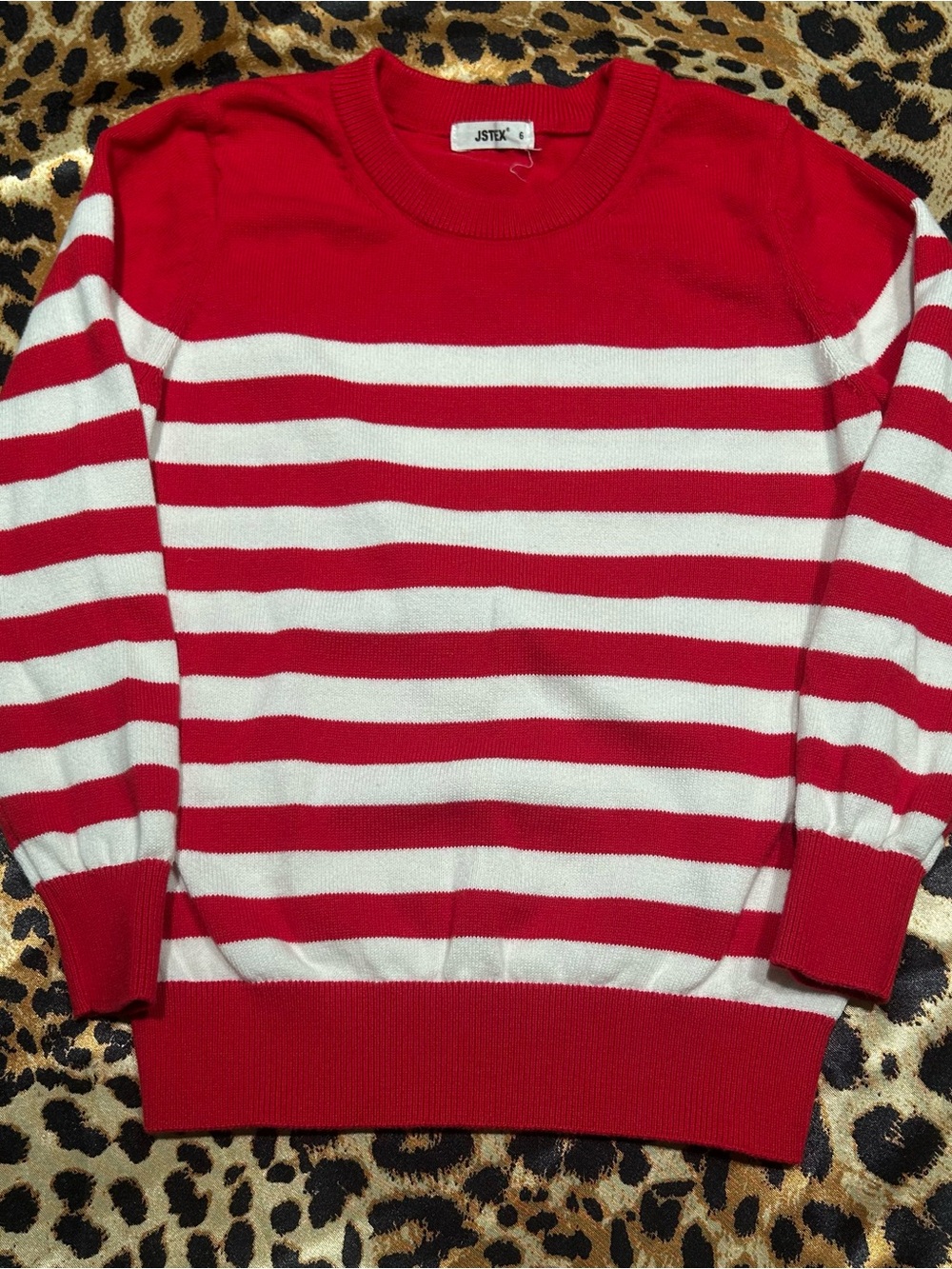 JSTEX Red & White Kids Striped Crewneck Knit Sweater